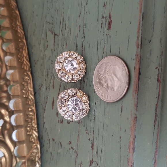 Antique Vintage Reworked Rhinestone Stud Earrings - Picture 2 of 3
